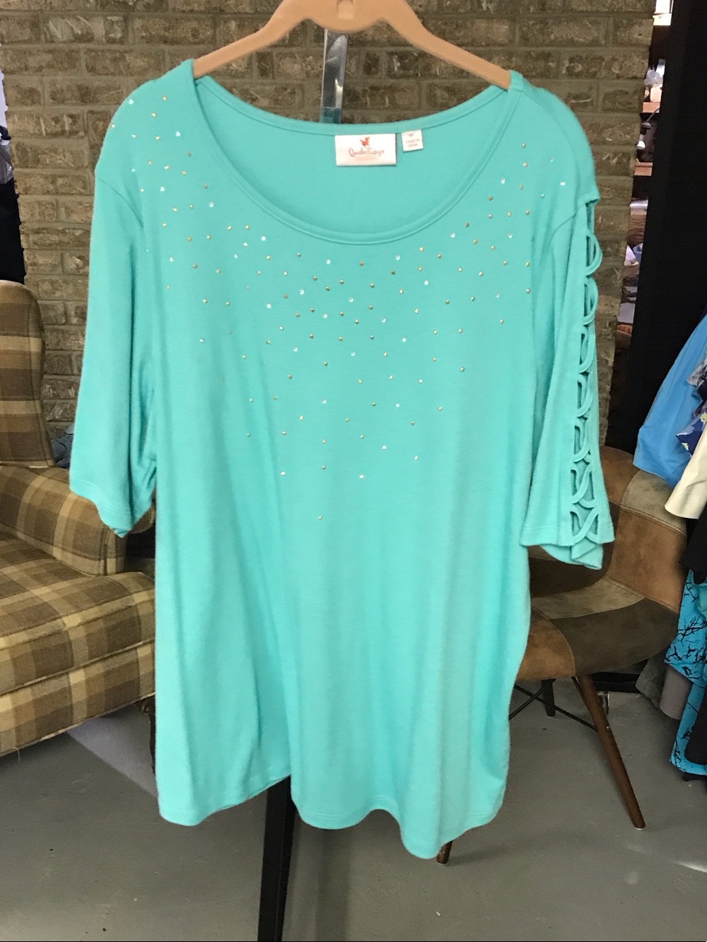 Quacker Factory Aqua Scoop Neck Top with Stud Accents